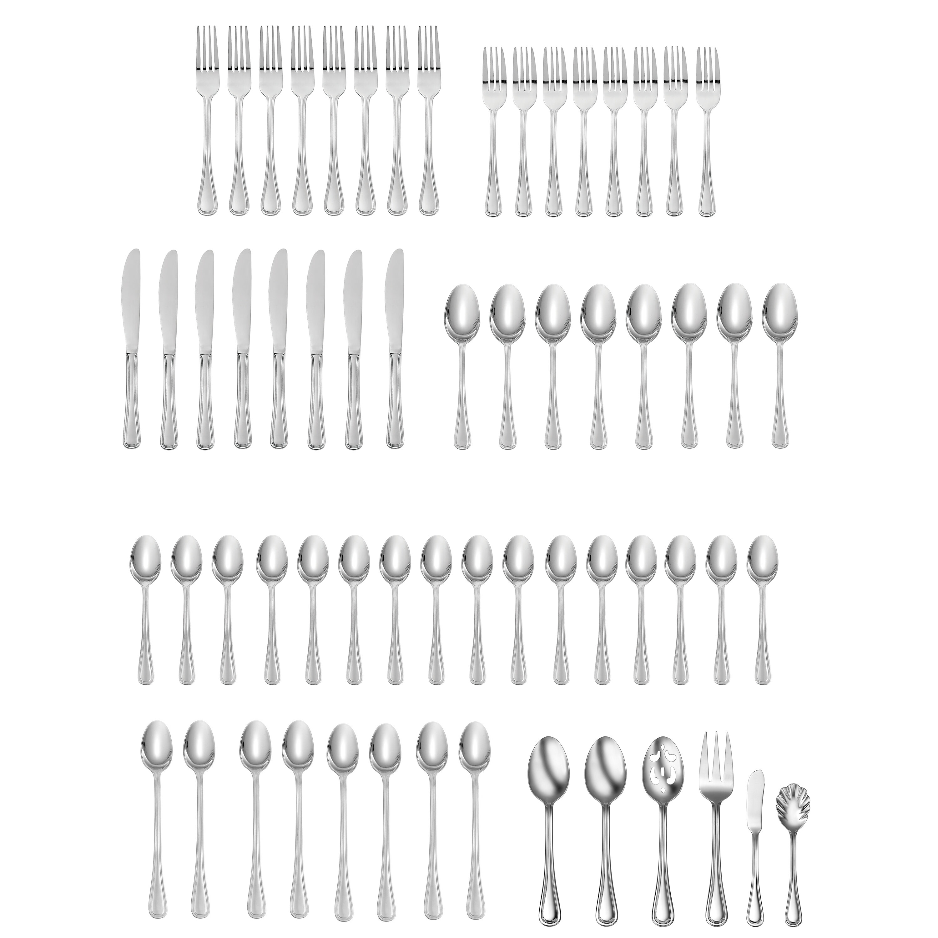 ONEIDA TRESS 45 PIECE FLATWARE SILVERWARE on sale STAINLESS-FORKS-SPOONS-SERVING-NEW!